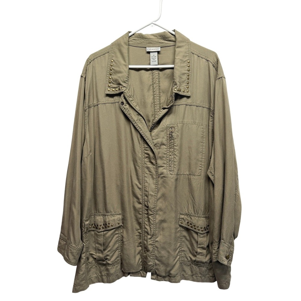 Catherines Utility Jacket Studded Collar 4X Olive Green Women‎